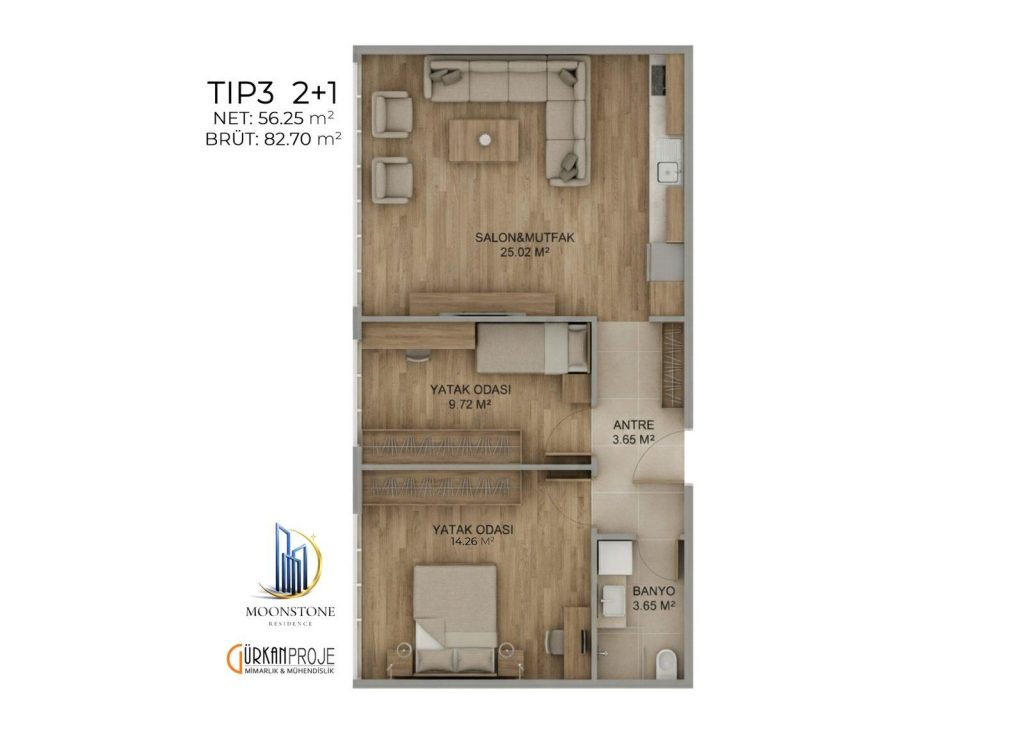 Tip 3 daire planı
