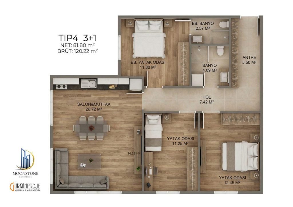 Tip 4 daire planı